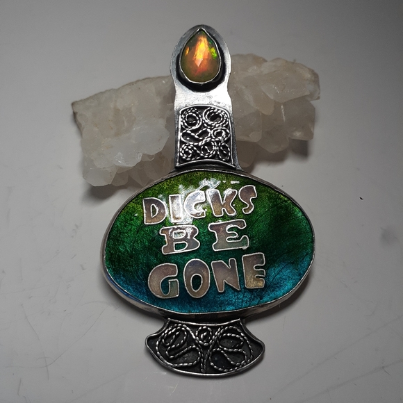 handmade Jewelry - Host Pick DICKS BE GONE Opal & Enamel Sterling pendant